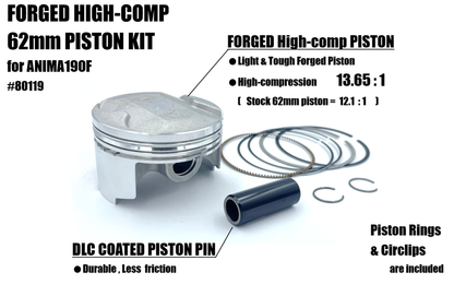 Piston forgé haute compression DAYTONA 190 Daytona - 62mm - axe DLC